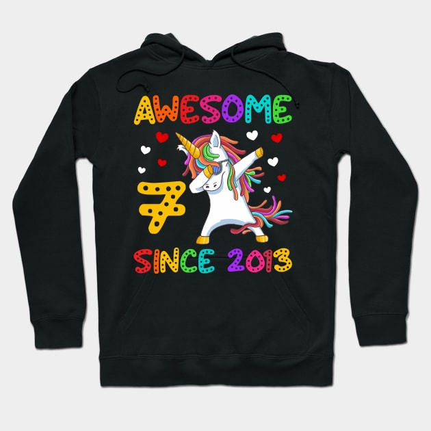 Awesome Since 2013 Dabbing Unicorn 7th Birthday Gift Hoodie by Albatross